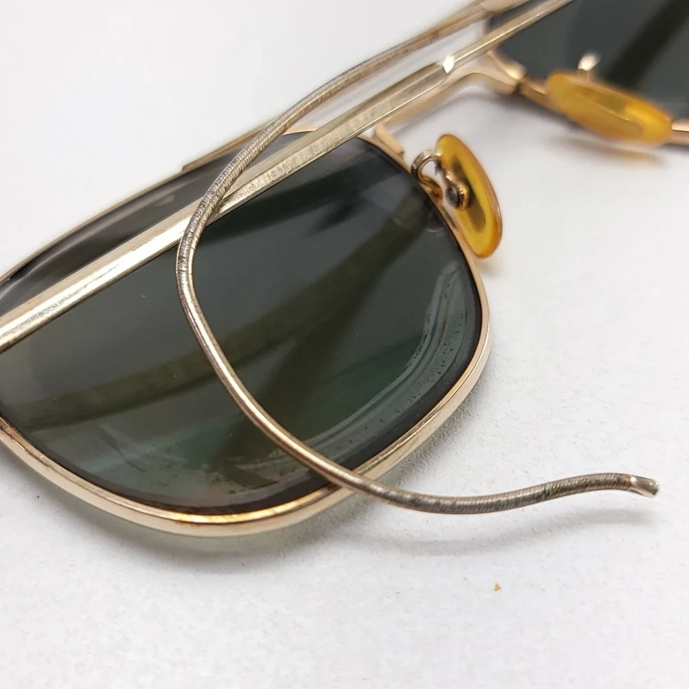 Vtg AO American Optical 12K GF 1/10 Gold‎ Aviator Sunglasses FRAMES 63mm Cable